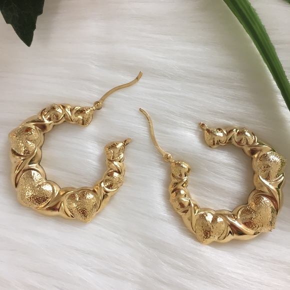 Heart Design Hoop Earrings-14K Gold Filled Rustic - Picture 5 of 6